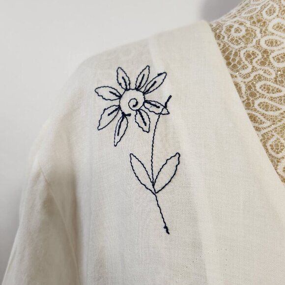 Jennifer Women Size 20 White Embroidered Long Sleeve 100% Ramie Button Tunic Top - Picture 4 of 16